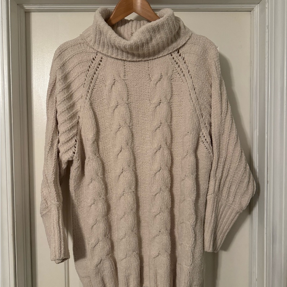 moon & madison Beige Cable Knit Turtleneck Sweater